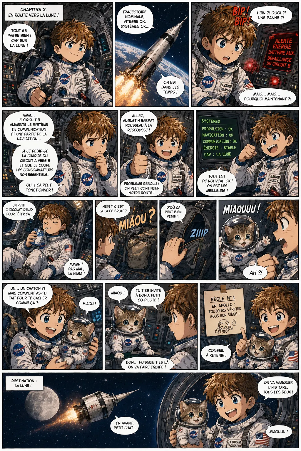 Planche de BD personnalisée — chapitre 2, en route vers la Lune